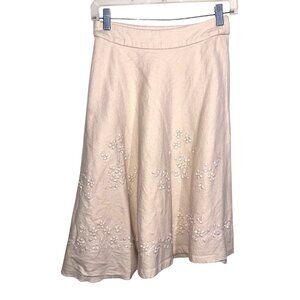 Banana Republic Ivory A-Line Skirt With Embroidered Floral Detail 27" Length 100
